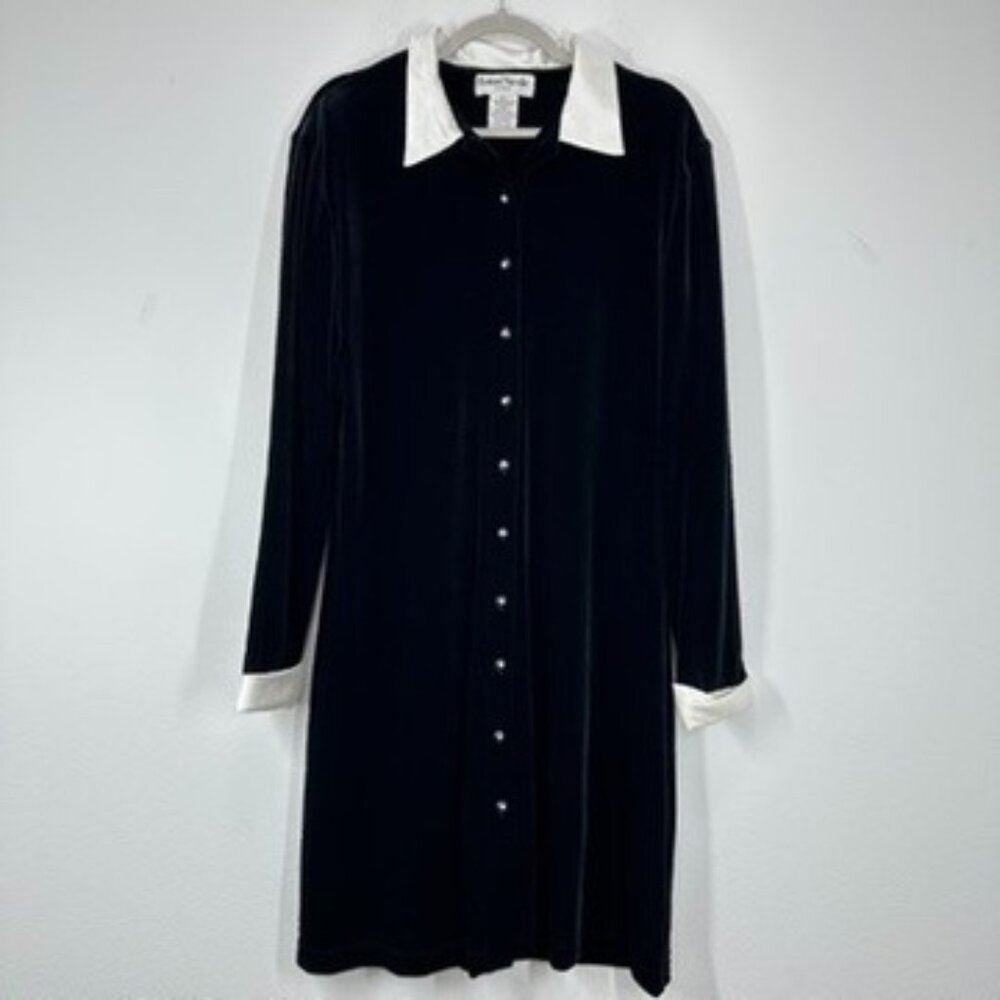 Ronnie Nicole Vintage Black Velvet Dress Satin Collar Cuffs Wednesday Addams